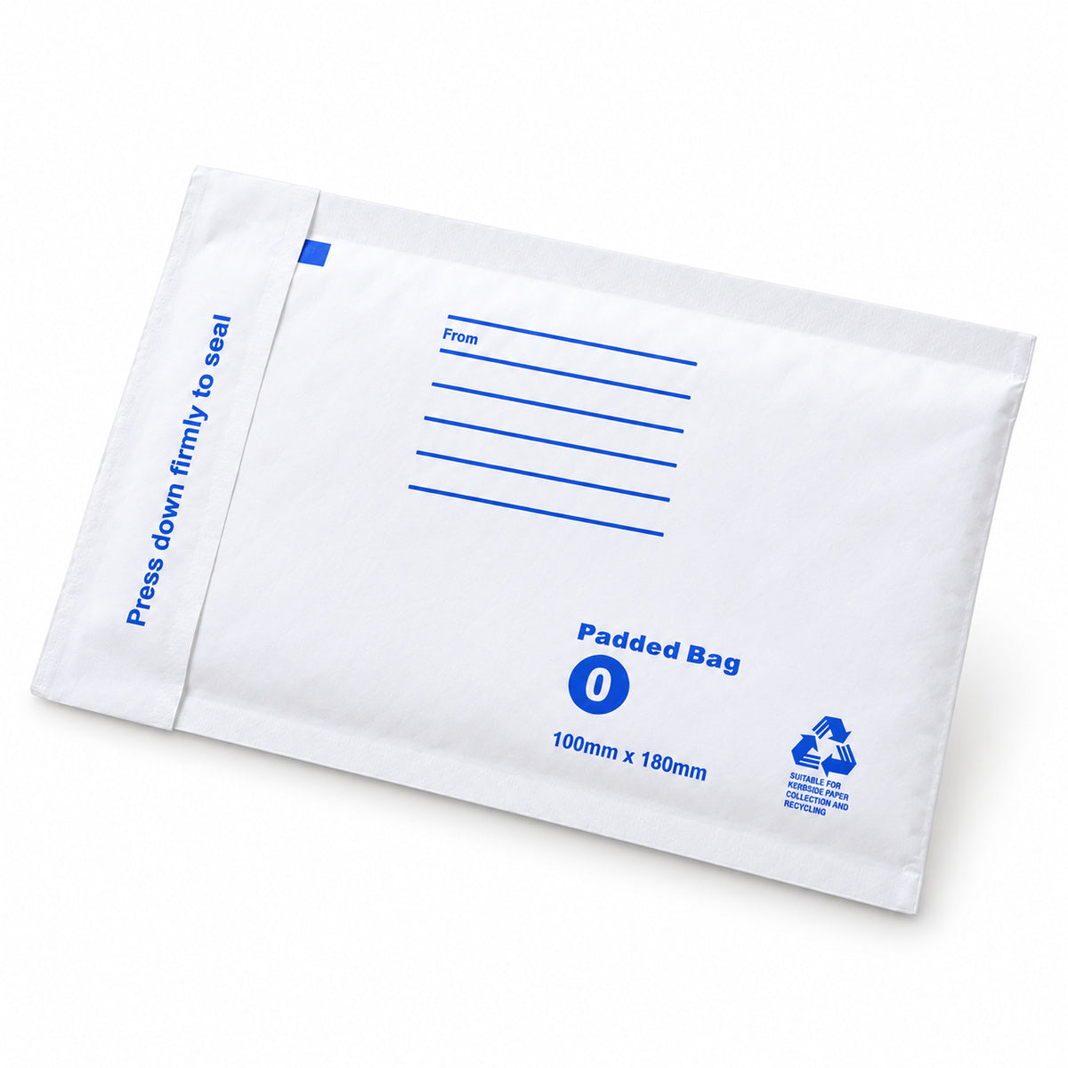 White kraft padded envelope 100 x 180mm printed - main