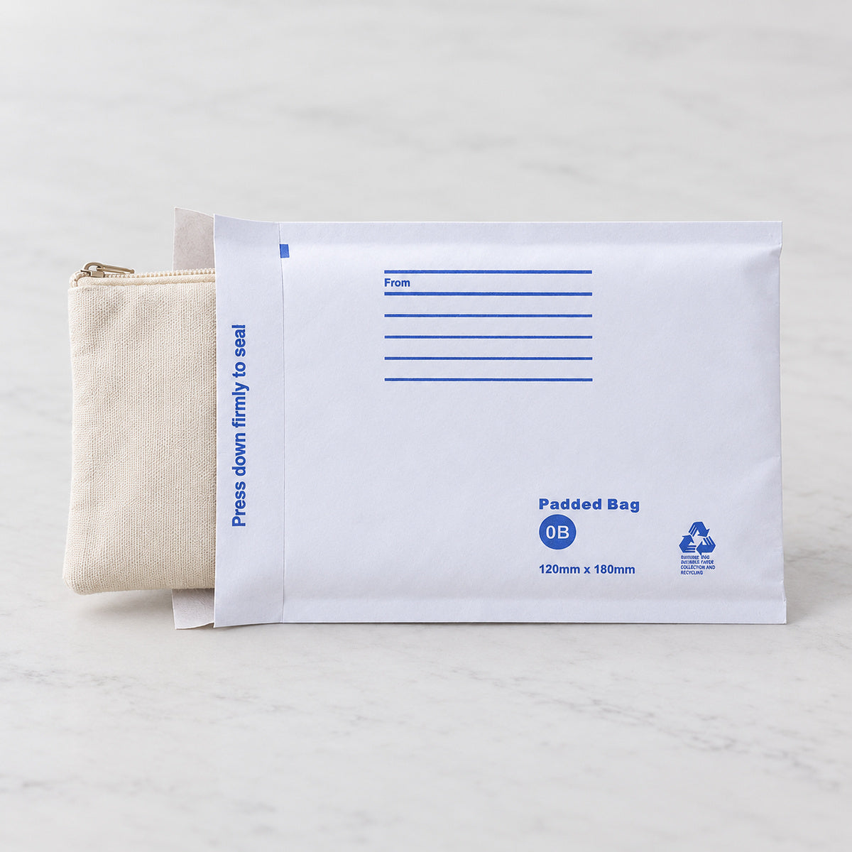 White kraft padded envelope 120 x 180mm printed - use insert