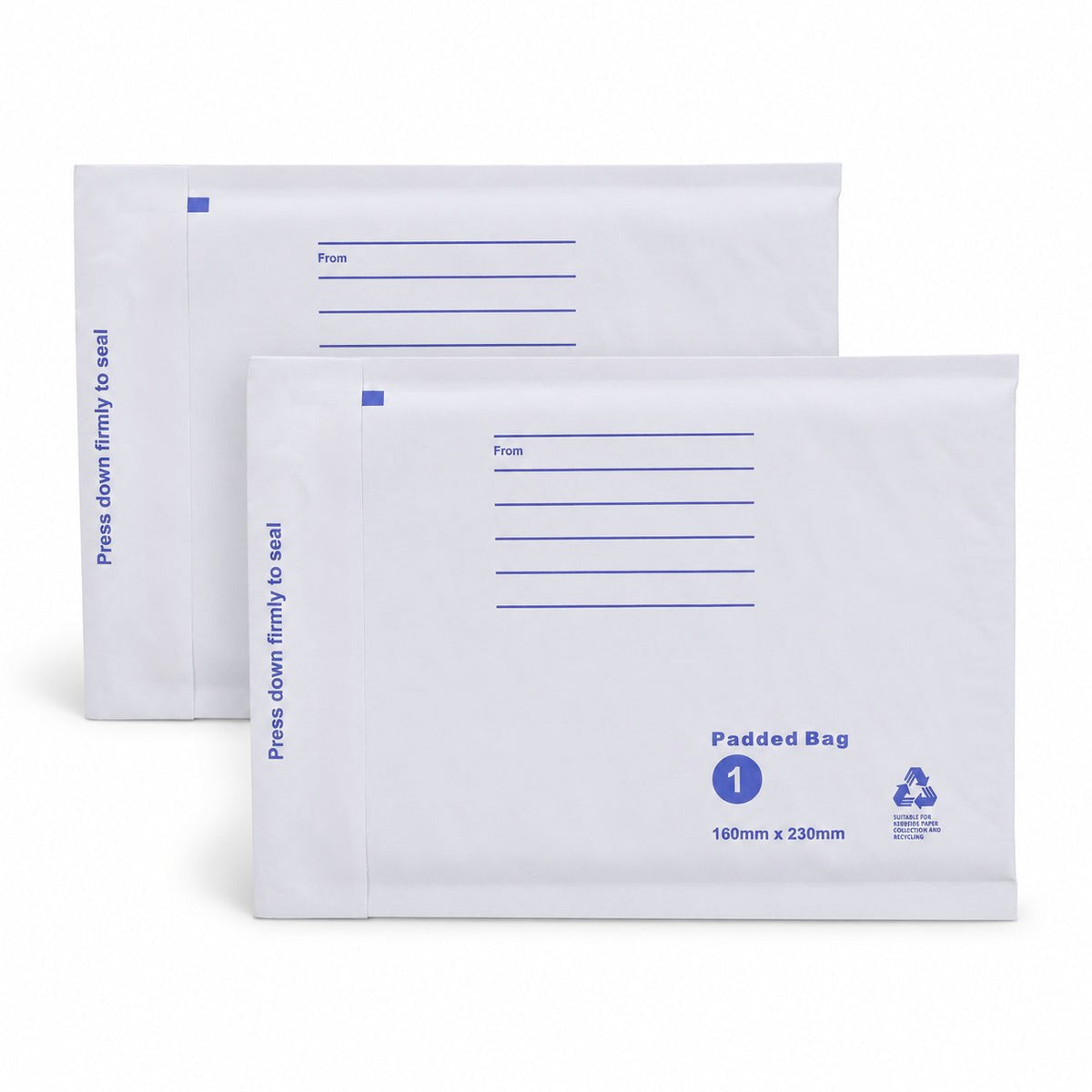 White kraft padded envelope 160 x 230mm printed - pair