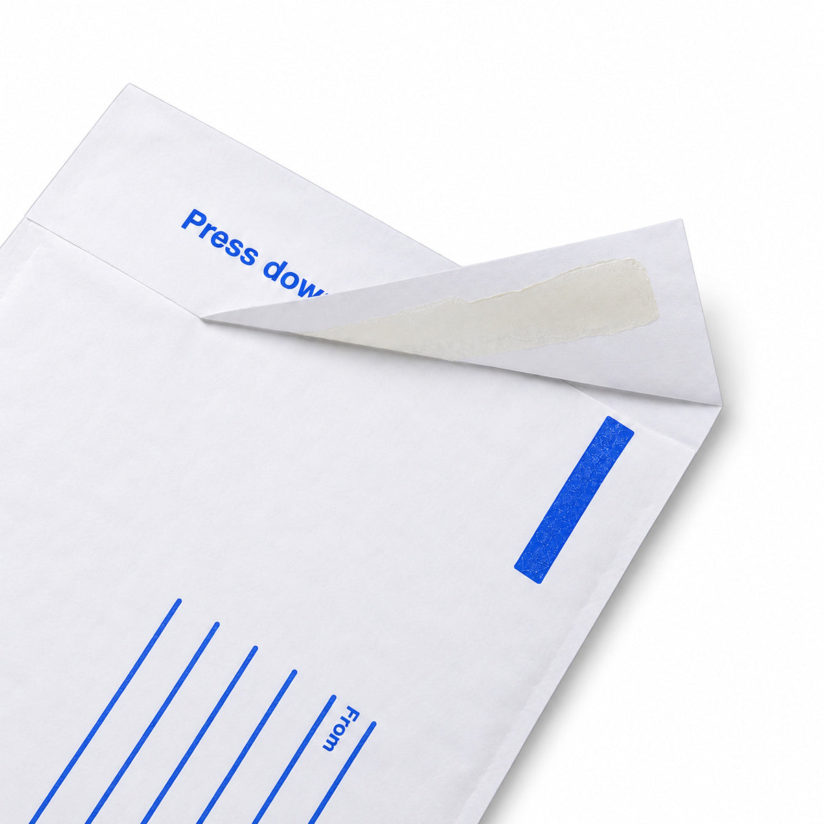 White kraft padded envelope 215 x 280mm printed - open