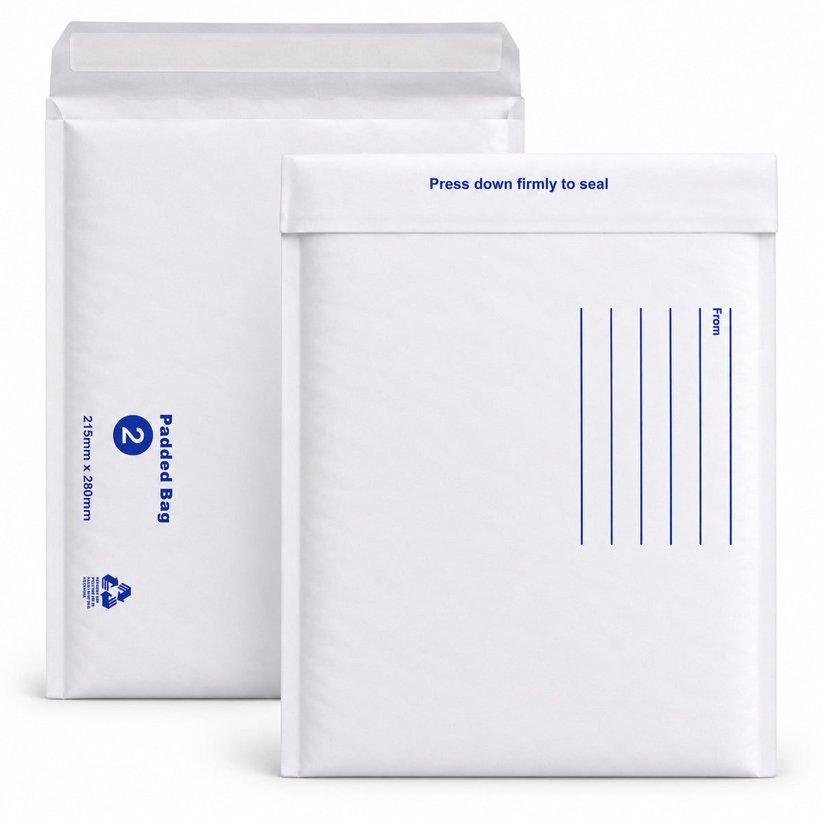 White kraft padded envelope 215 x 280mm printed - pair