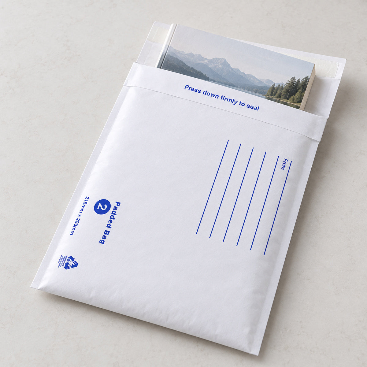 White kraft padded envelope 215 x 280mm printed - use insert