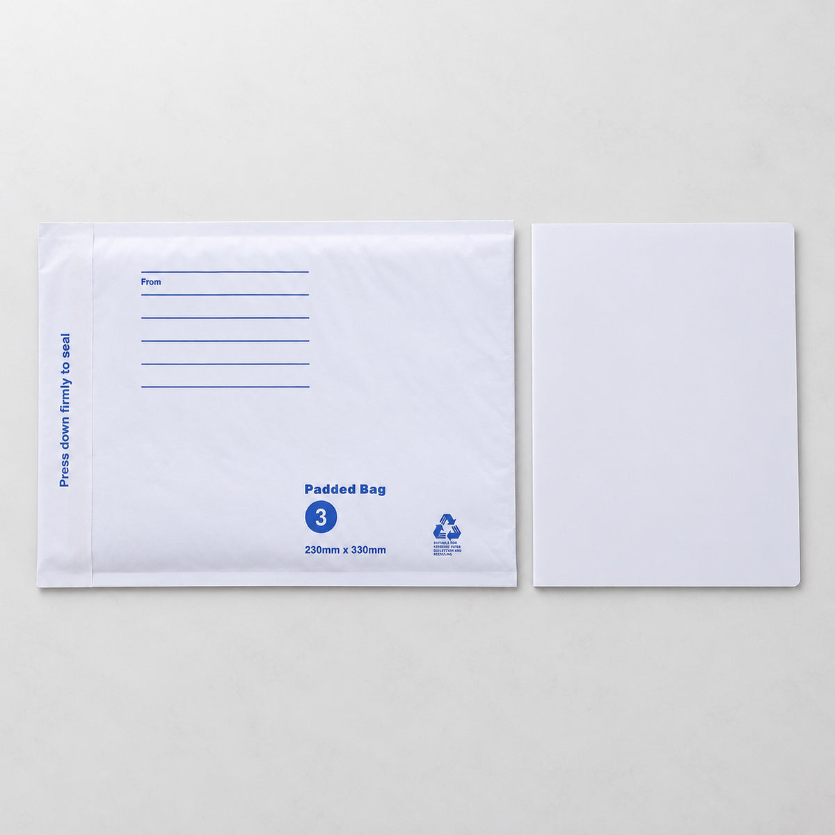 White kraft padded envelope 230 x 330mm printed - use pack