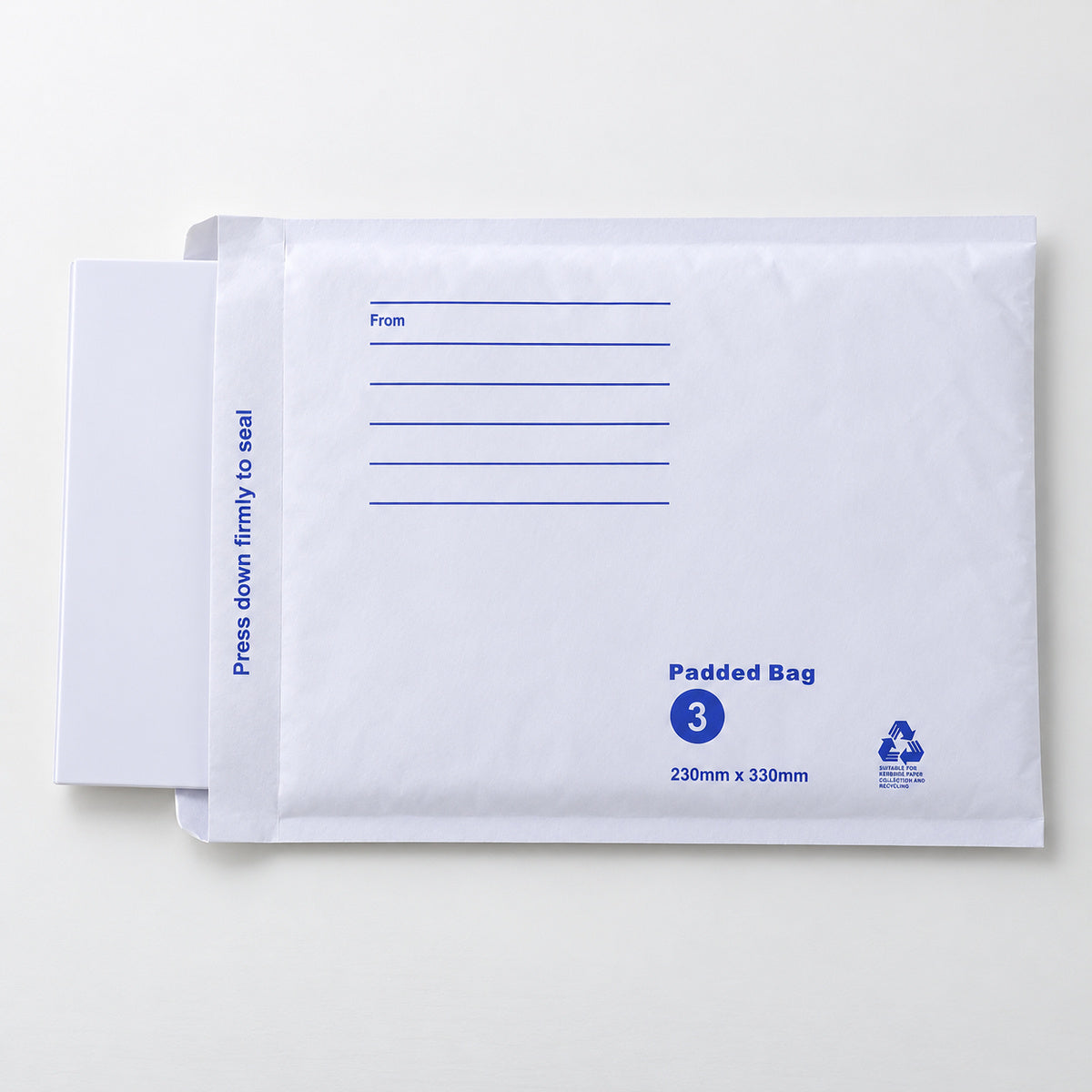White kraft padded envelope 230 x 330mm printed - use insert