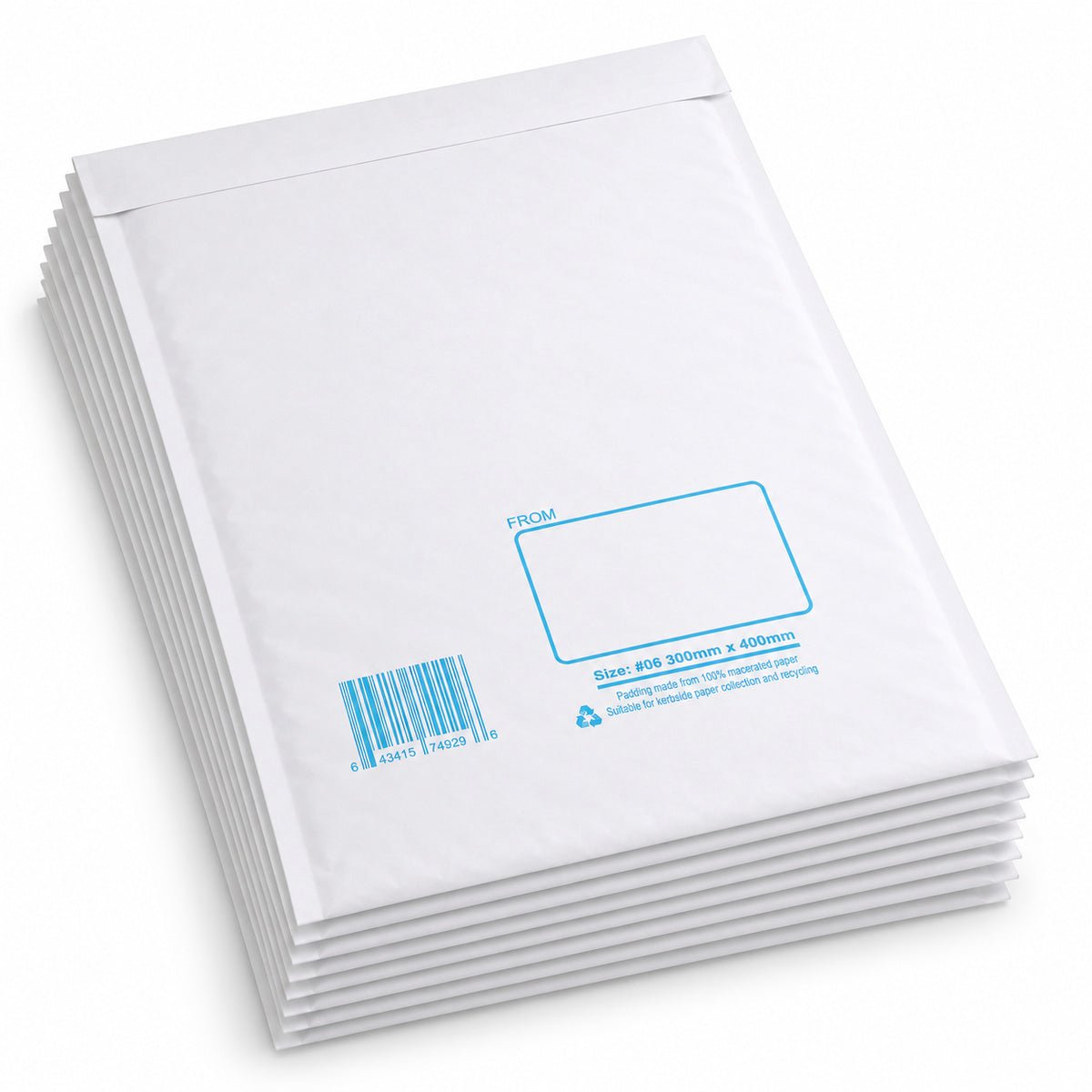 White kraft padded envelope 300 x 400mm printed - stack