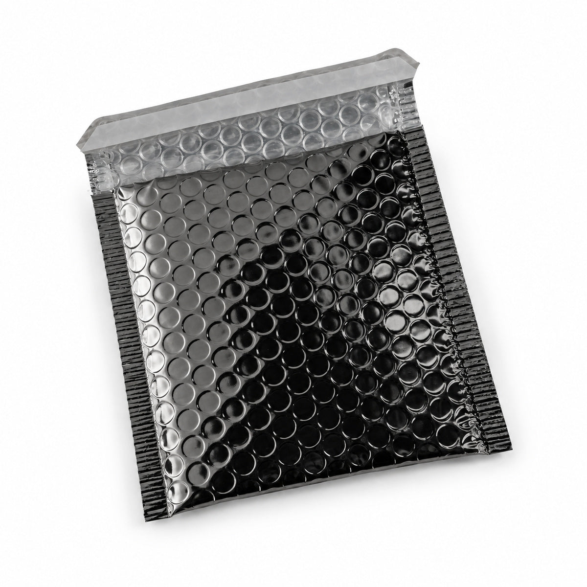 Glossy Black metallic bubble mailer 130 x 130mm - 02-open