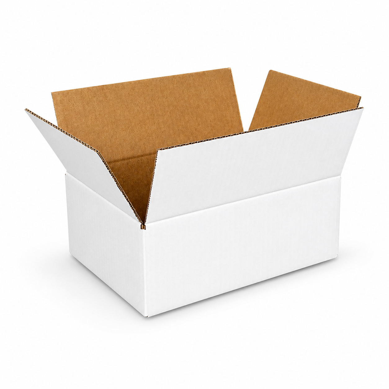 An open white cardboard shipping box 310x230x110mm with brown inner flaps, shown on a clean white background.