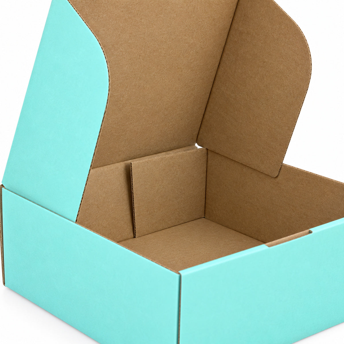 B334 220 x 160 x 77mm mint blue diecut mailing box – kraft interior detail
