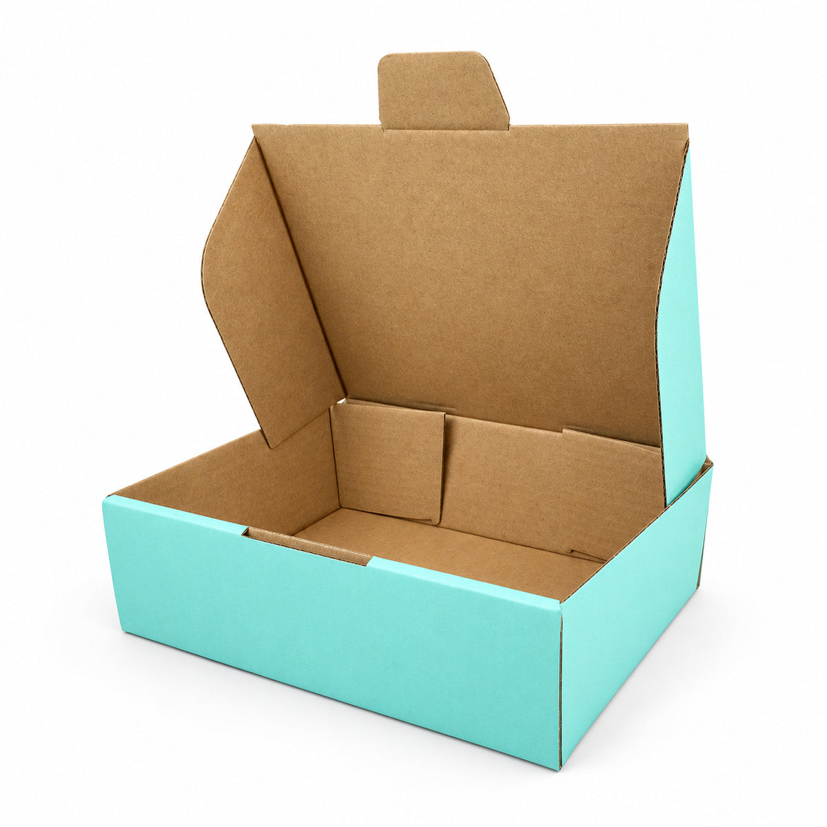 B335 174 x 128 x 53mm mint blue diecut mailing box – open interior