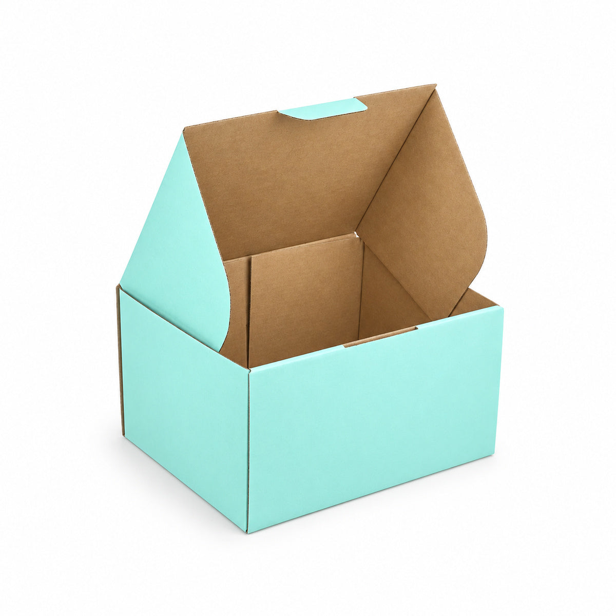 B343 230 x 180 x 130mm mint blue diecut mailing box – open alternate