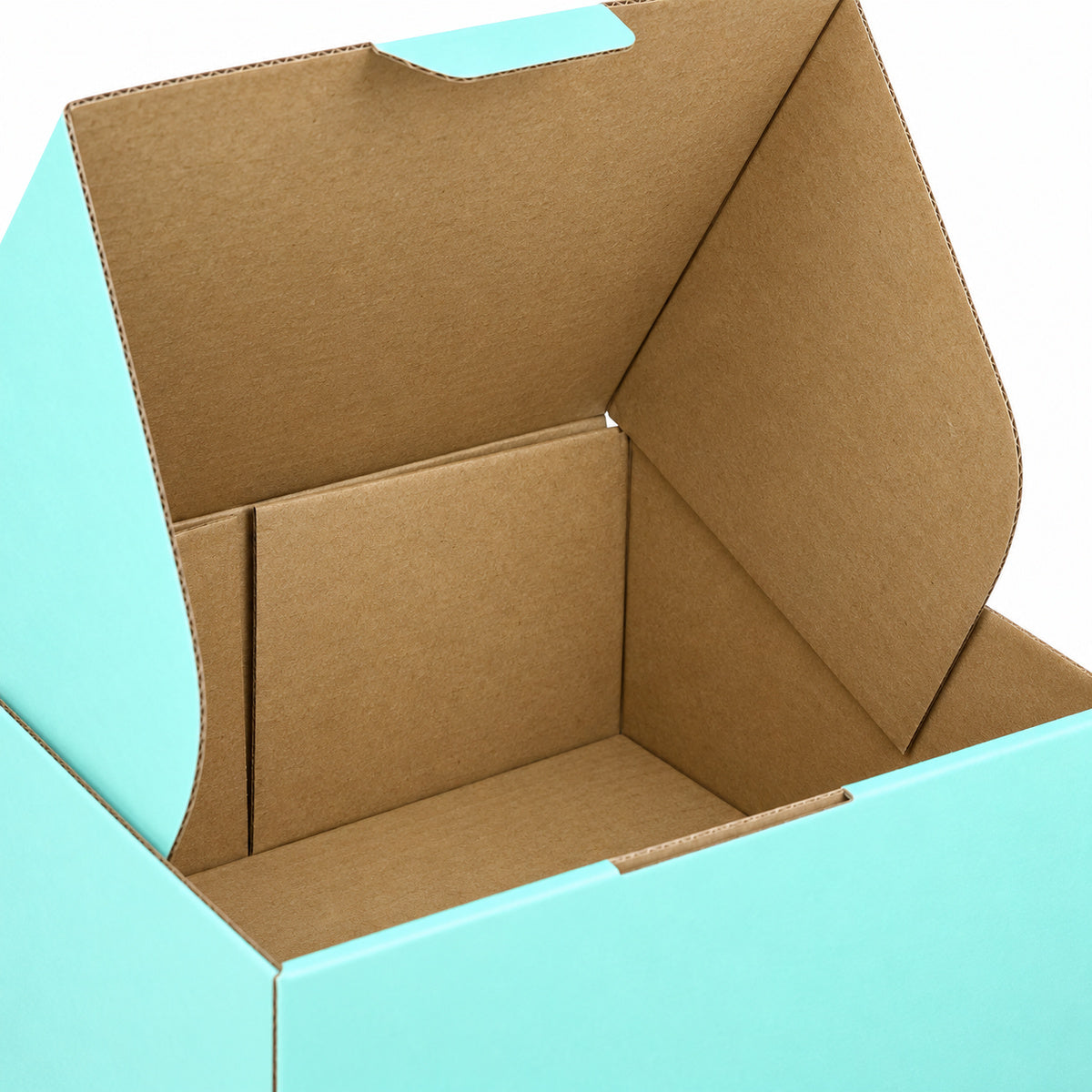 B343 230 x 180 x 130mm mint blue diecut mailing box – kraft interior detail