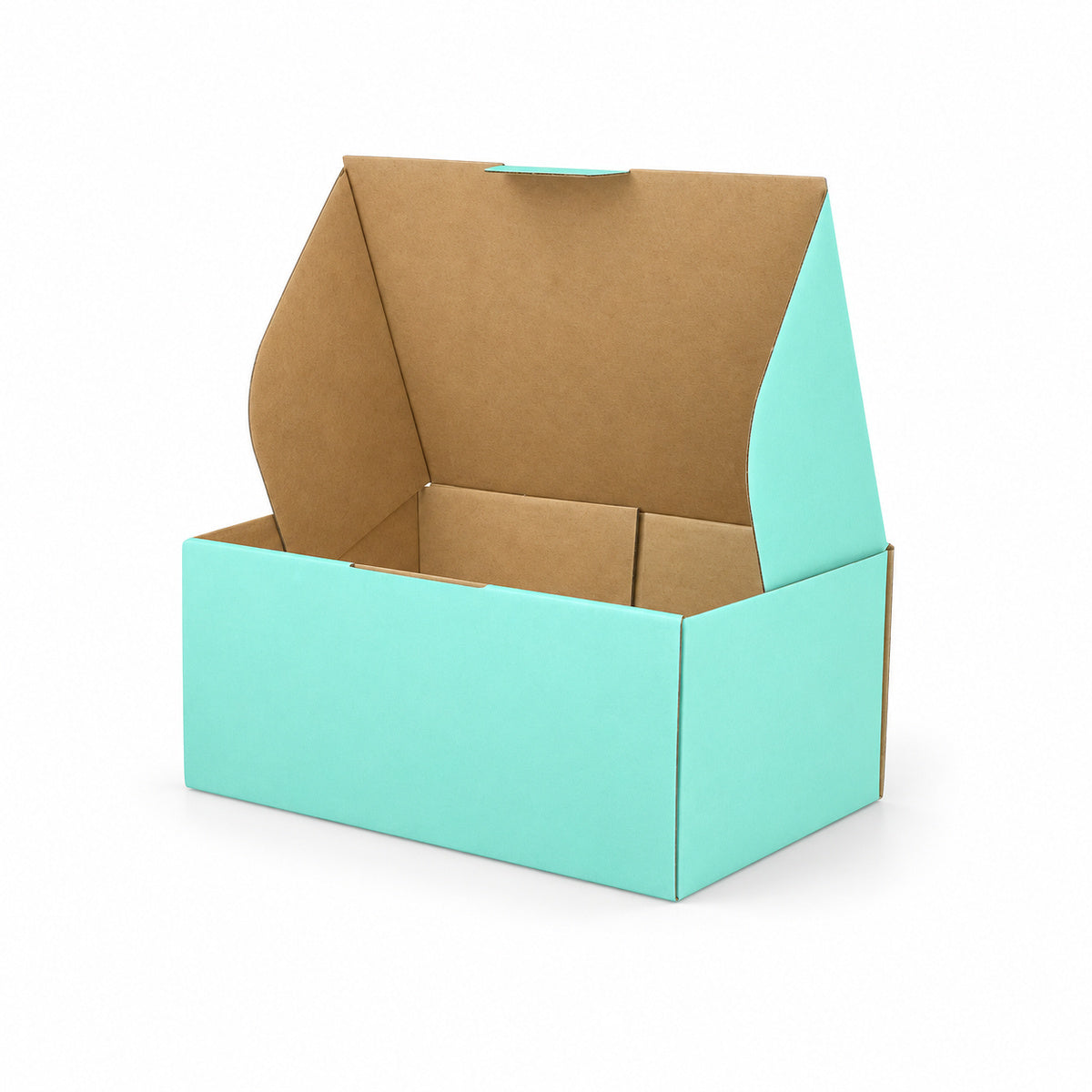 B347 220 x 160 x 100mm mint blue diecut mailing box – open alternate