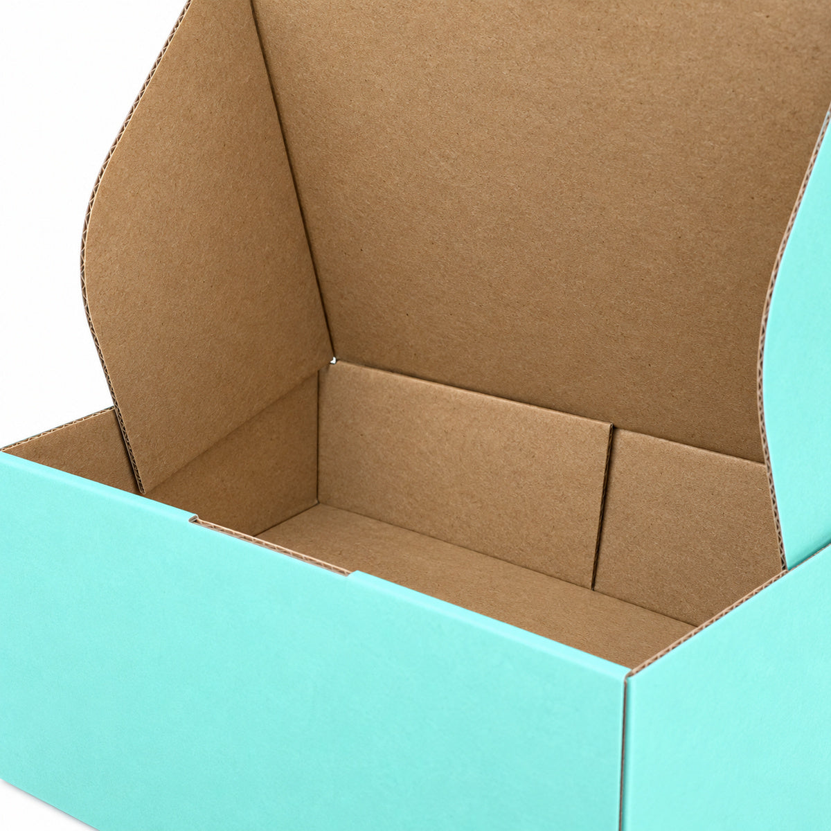 B347 220 x 160 x 100mm mint blue diecut mailing box – kraft interior detail