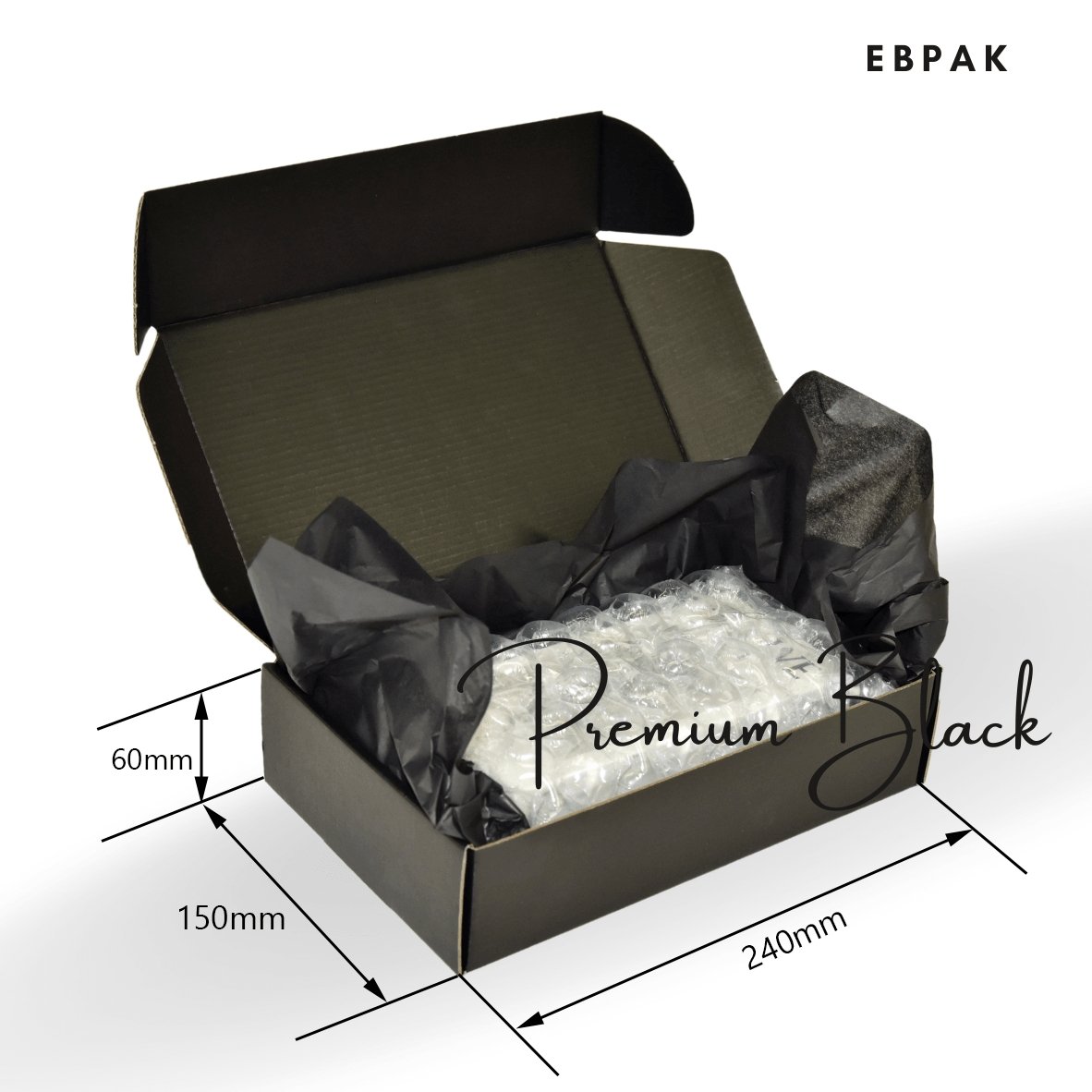 Premium Full Black Tuck Mailing Box 240 x 150 x 60mm B194 BoxMore